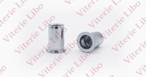 Knurled cylindrical threaded inserts flat head