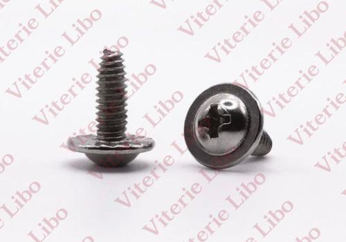 Vis à tête bombée, à collerette dentelée, à empreinte cruciforme